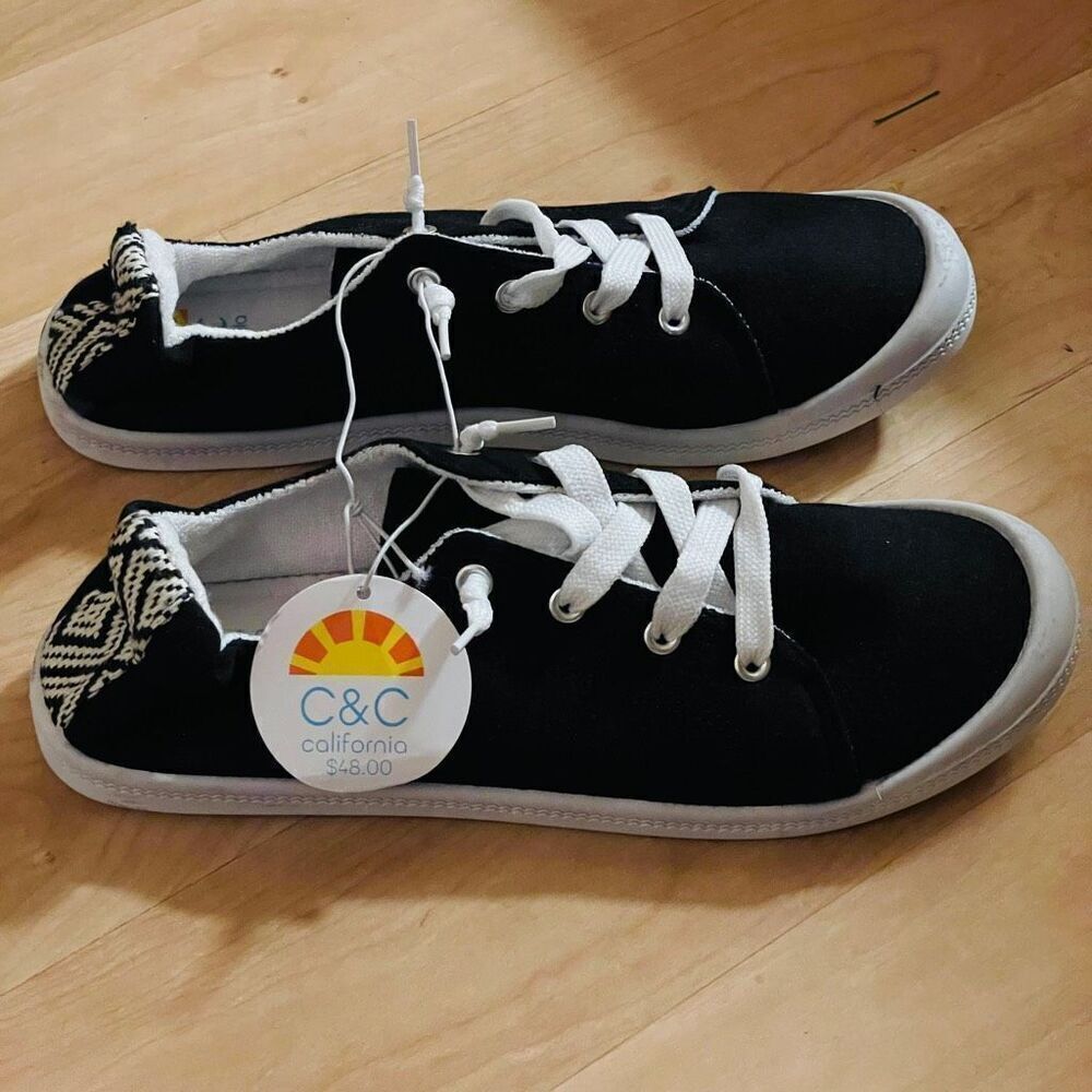 NWT C&C California 9 Gorgeous Scrunch Back Black Sneaker Slip-Ons No Tie Shoes - Picture 4 of 12